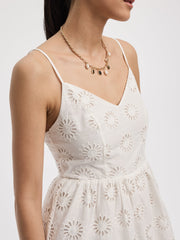 Sleeveless Midi Eyelet Dress with Sweetheart Neckline