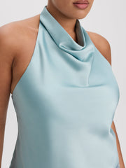 Sleeveless Satin Top with Halter Neckline