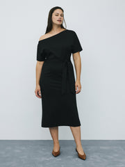 Short-Sleeve Off-the-Shoulder Midi Dress