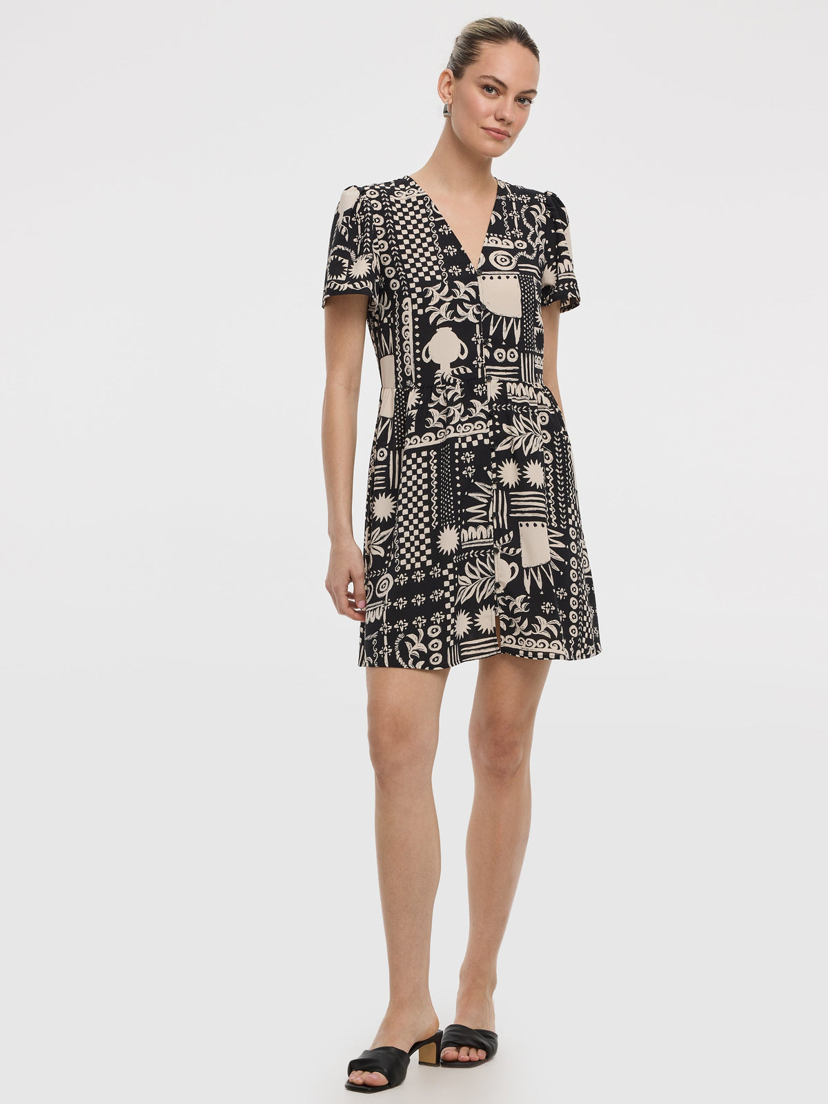 Short-Sleeve V-Neck Dress