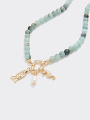 Beaded Necklace with Fish and Freshwater Pearl