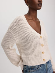 Long-Balloon-Sleeve V-Neck Cardigan