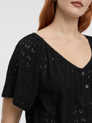 Short-Flutter-Sleeve V-Neck Buttoned-Down Blouse