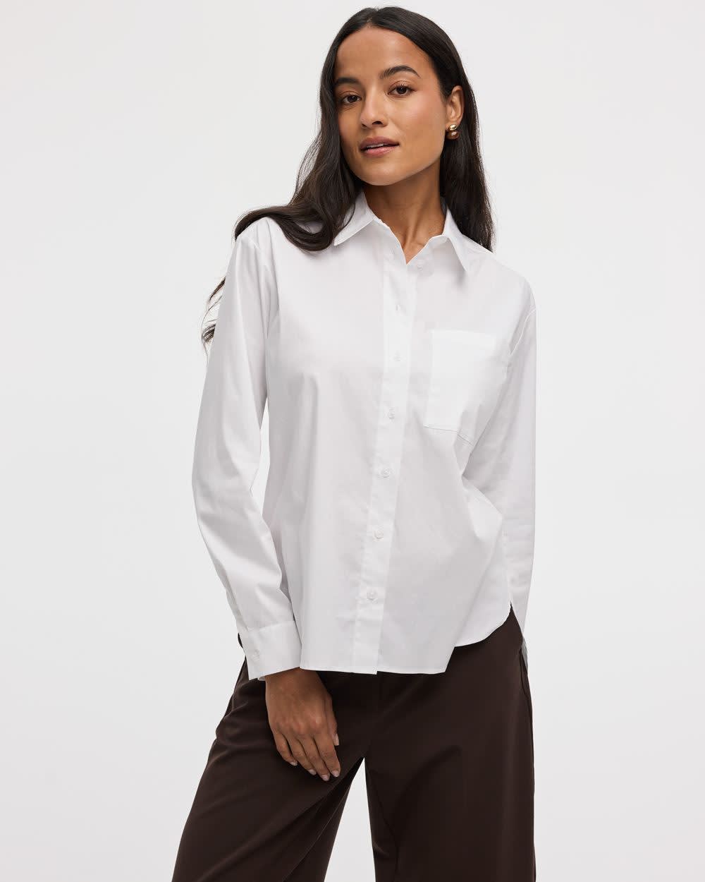 Long-Sleeve Poplin Shirt with Chest Pocket - R Essentials