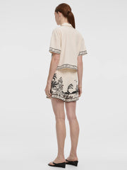 Short-Sleeve Blouse with Pyjama Collar