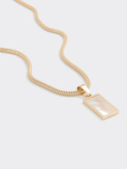 Short Necklace with Rectangle Mother-of-Pearl Pendant