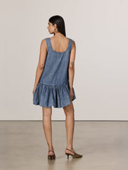 Denim Sleeveless Mini Dress with Bubble Hem