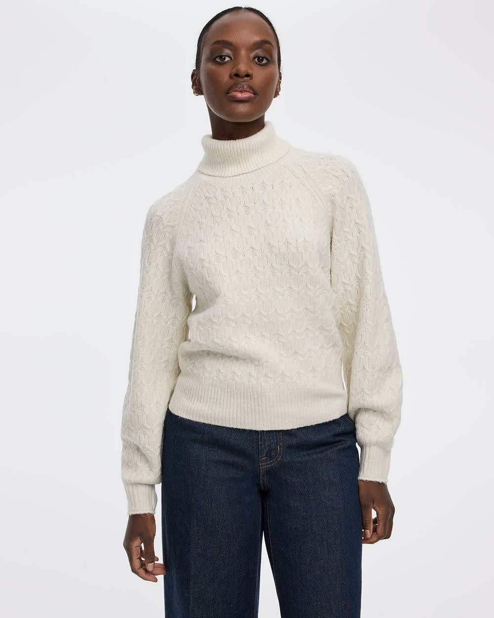 Long-Balloon-Sleeve Mock-Neck Sweater