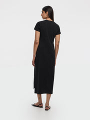 Short-Sleeve Bodycon Midi Dress with Side Shirring
