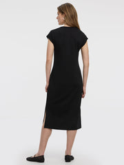 Extended-Sleeve Crew-Neck Midi Dress