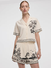 Short-Sleeve Blouse with Pyjama Collar