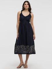 Sleeveless V-Neck Midi Dress with Soutache Embroideries