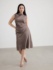 Sleeveless Midi Dress with Draped Neckline