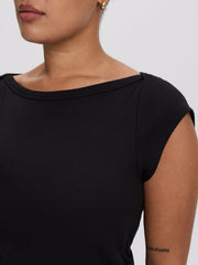 Extended-Sleeve Boat-Neck Ribbed Top