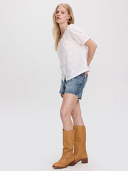 Short-Sleeve Scoop-Neck Loose Blouse
