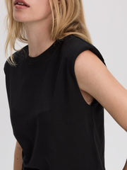 Sleeveless Crew-Neck Top with Shoulder Pads