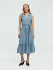 Sleeveless Buttoned-Down Denim Midi Dress