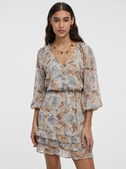 Long-Sleeve V-Neck Mini Dress