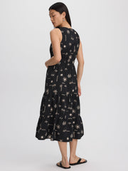 Sleeveless Split-Neck Midi Dress