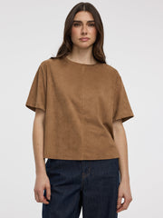 Faux-Suede Crew-Neck T-Shirt