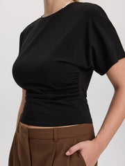 Short-Sleeve Crew-Neck Tee with Shirred Sides