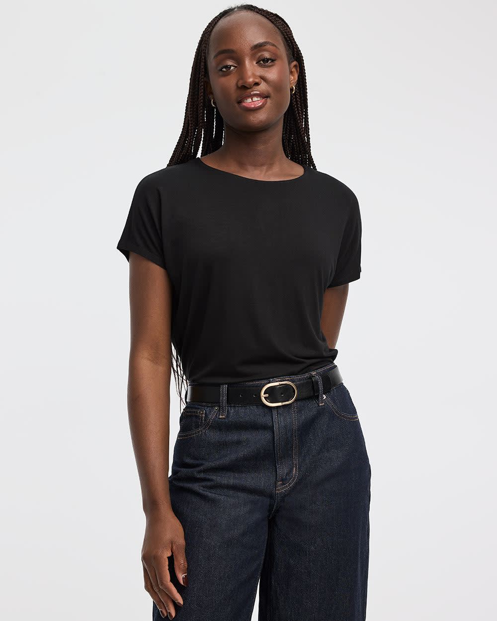Short-Dolman-Sleeve Boat-Neck T-Shirt