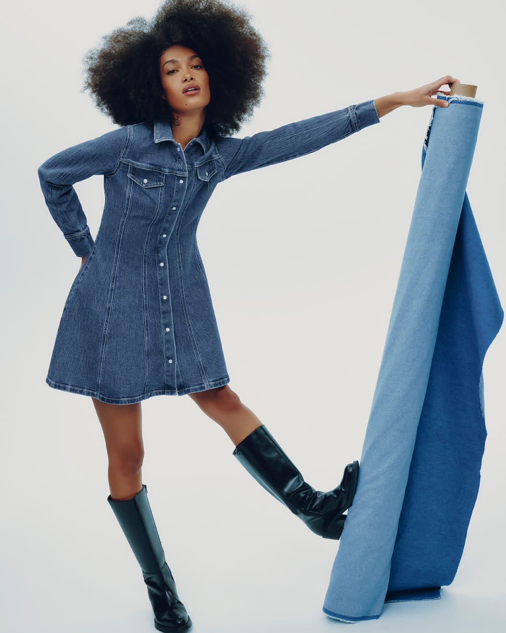 Long-Sleeve Shirt Denim Mini Dress