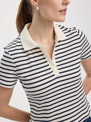 Striped Short-Sleeve Polo Sweater