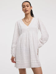 Long-Sleeve V-Neck Empire Mini Dress