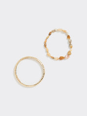 Metallic Bracelets with Semi-Precious Stones - Set of 2