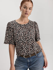 Crew-Neck Top with Short Flutter Sleeves