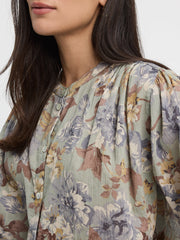Crew-Neck Buttoned-Down Gauze Blouse