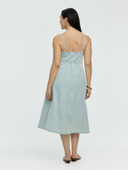 Sleeveless Denim Midi Dress with Sweetheart Neckline