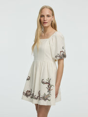 Short-Sleeve Fit-and-Flare Mini Dress with Square Neckline