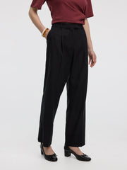 Linen-Blend Straight-Leg High-Rise Pant