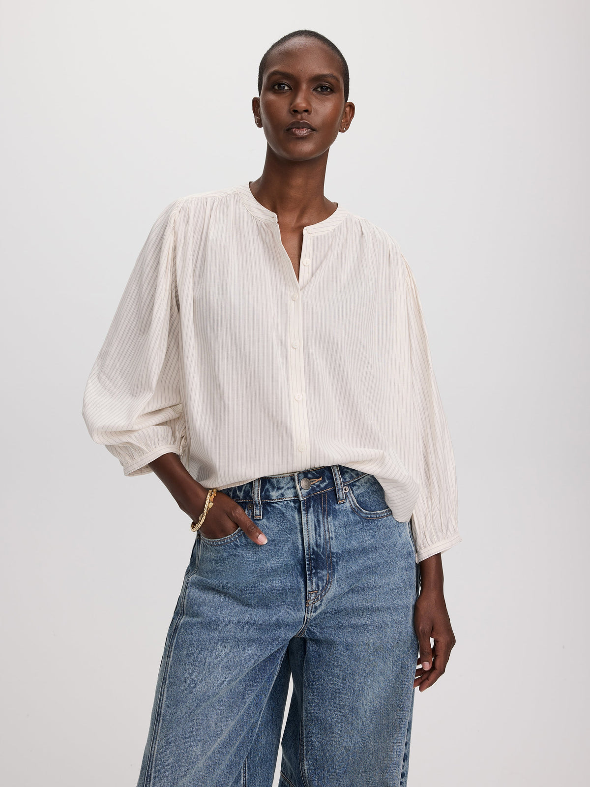 3/4-Sleeve Striped Blouse