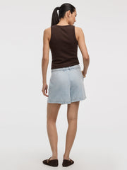 Pleated Denim Shorts
