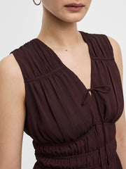 Sleeveless V-Neck Blouse with Smocked Waist