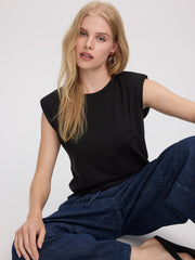Sleeveless Crew-Neck Top with Shoulder Pads