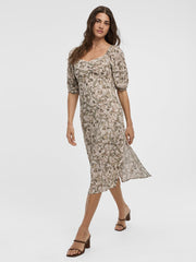 Short-Sleeve Midi Dress with Sweetheart Neckline