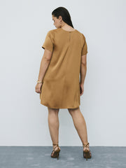 Short-Sleeve Crew-Neck Swing Satin Mini Dress