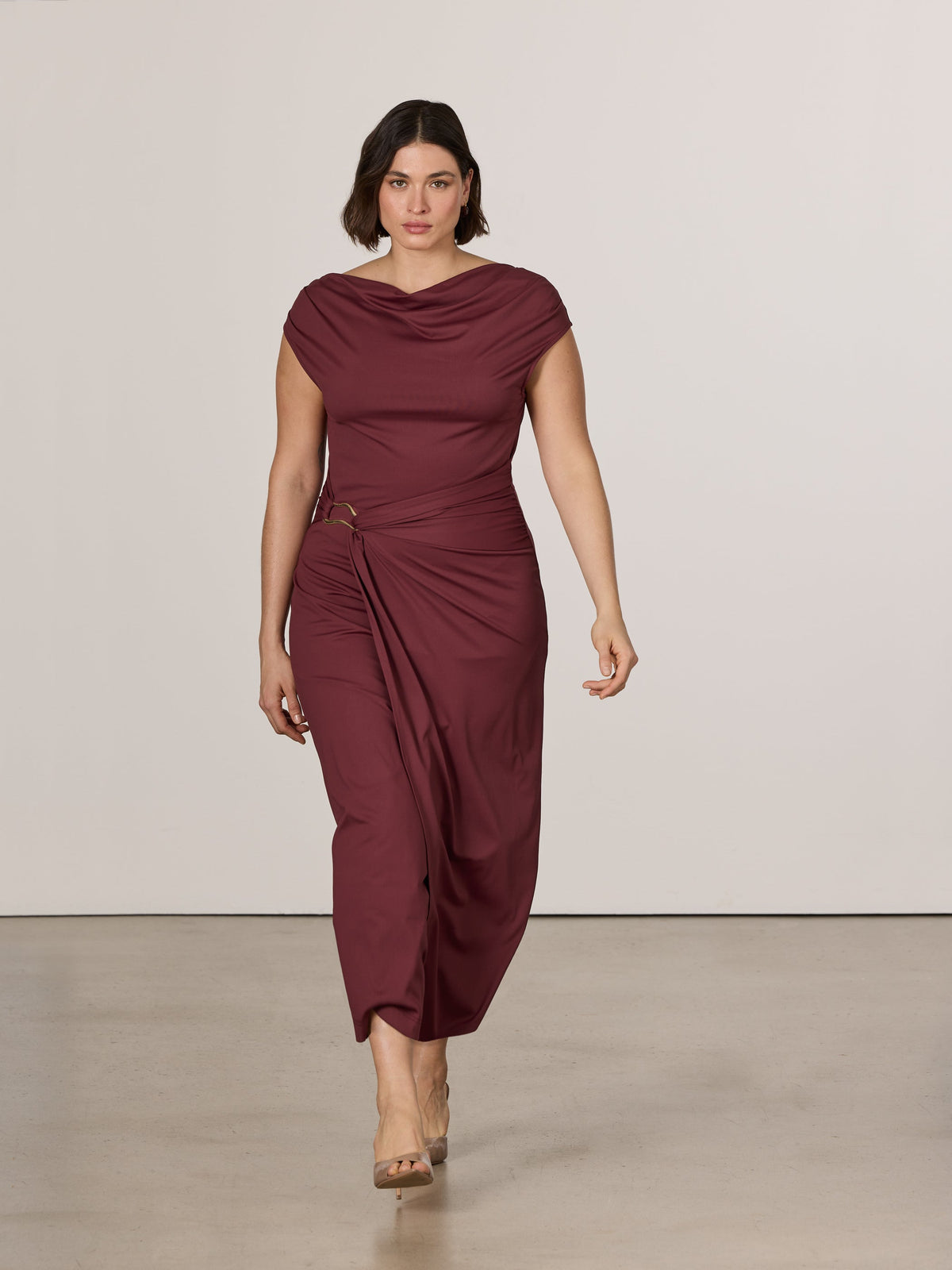 Short-Sleeve Bodycon Midi Dress with Wrap Skirt
