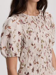 Smocked Blouse with Short Bubble Sleeves