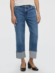 Straight-Leg High-Rise Cropped Jean with Rolled Cuffs