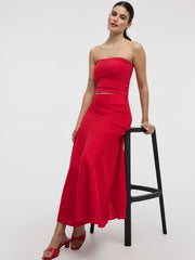 Linen High-Rise A-Line Midi Skirt