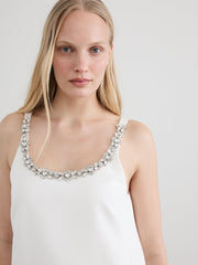 Sleeveless Scoop-Neck Mini Shift Dress with Rhinestones
