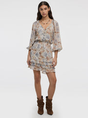 Long-Sleeve V-Neck Mini Dress
