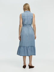 Sleeveless Buttoned-Down Denim Midi Dress