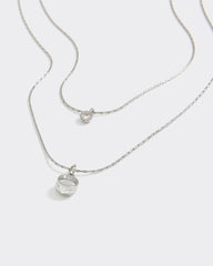 Two-Chain Short Necklace with Rhinestones