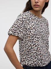 Short-Balloon-Sleeve Crew-Neck Top